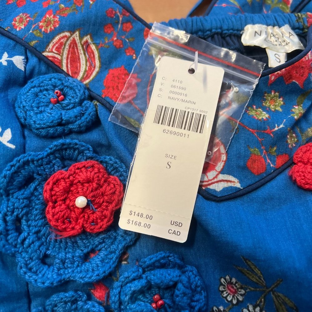 Anthropologie Blue Floral Crochet-Accented Tank Top - Picture 9 of 15